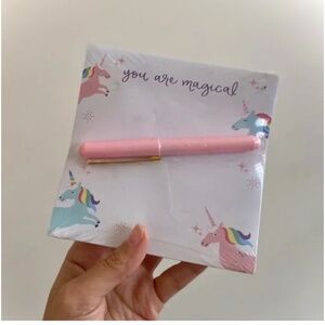 🪞 NEW 2 piece you are magical logo unicorn note pad, pink pen stationary set